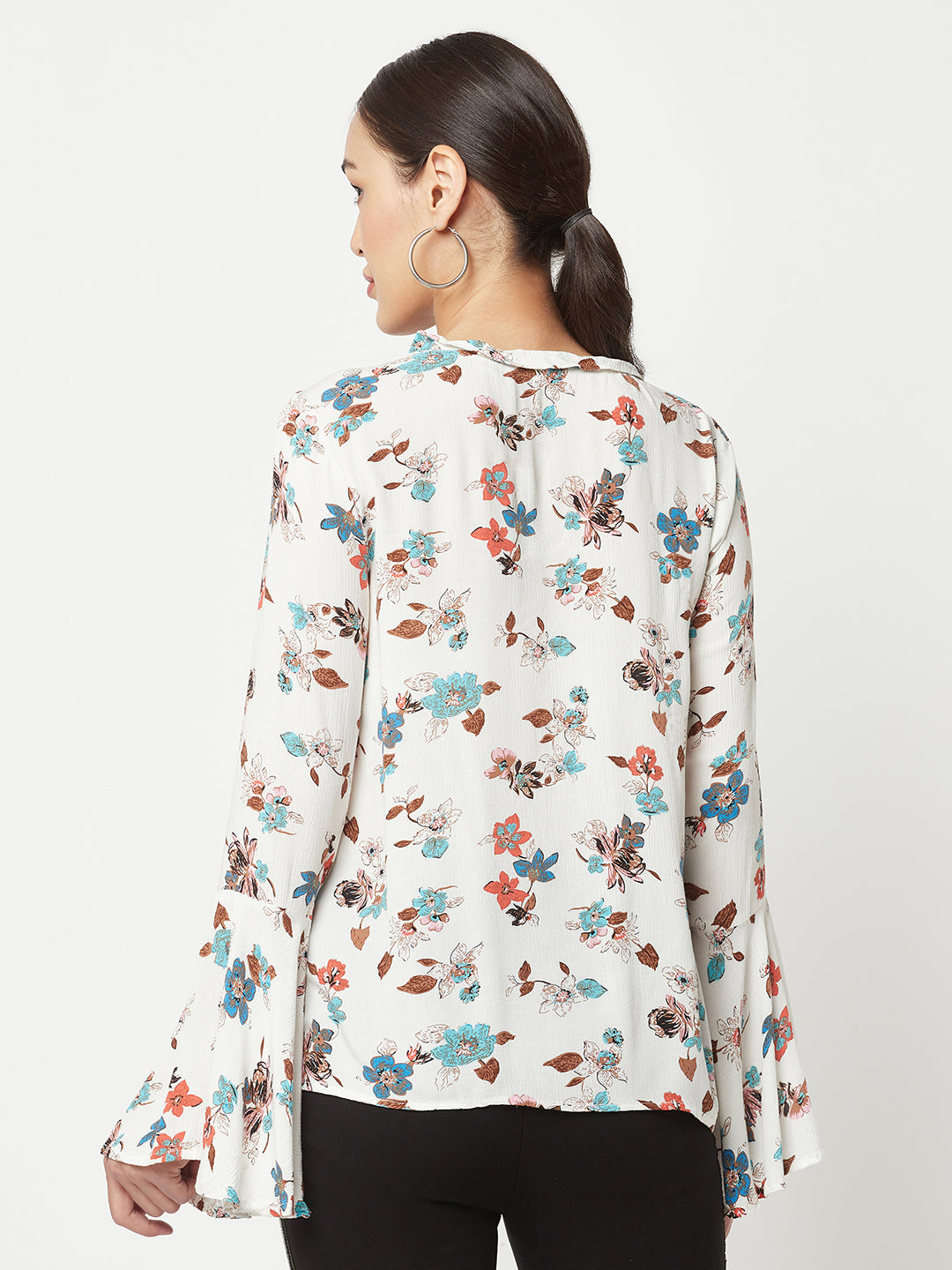  White Floral Top with Knot detail