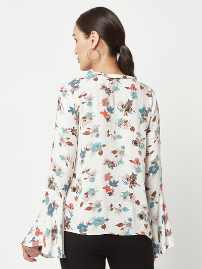  White Floral Top with Knot detail