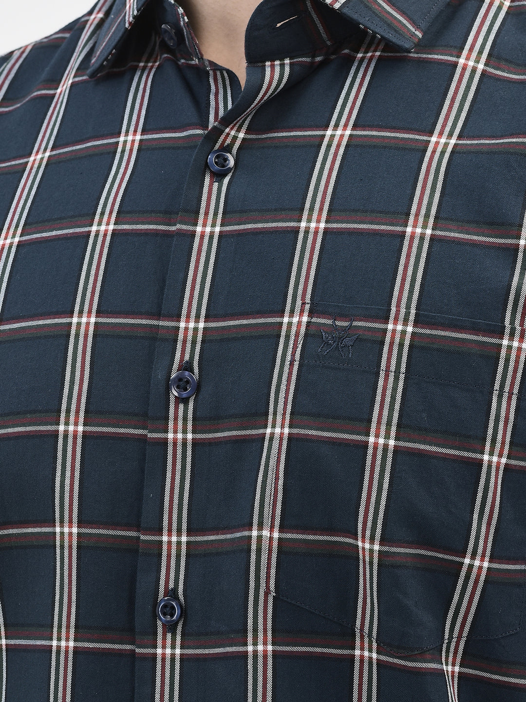 Navy Blue Checked Shirt