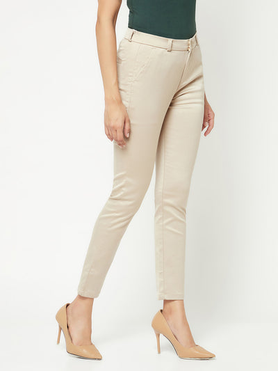  Beige Slim Cotton Trousers