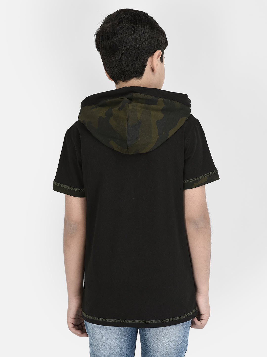  Black Printed Hooded T-shirt