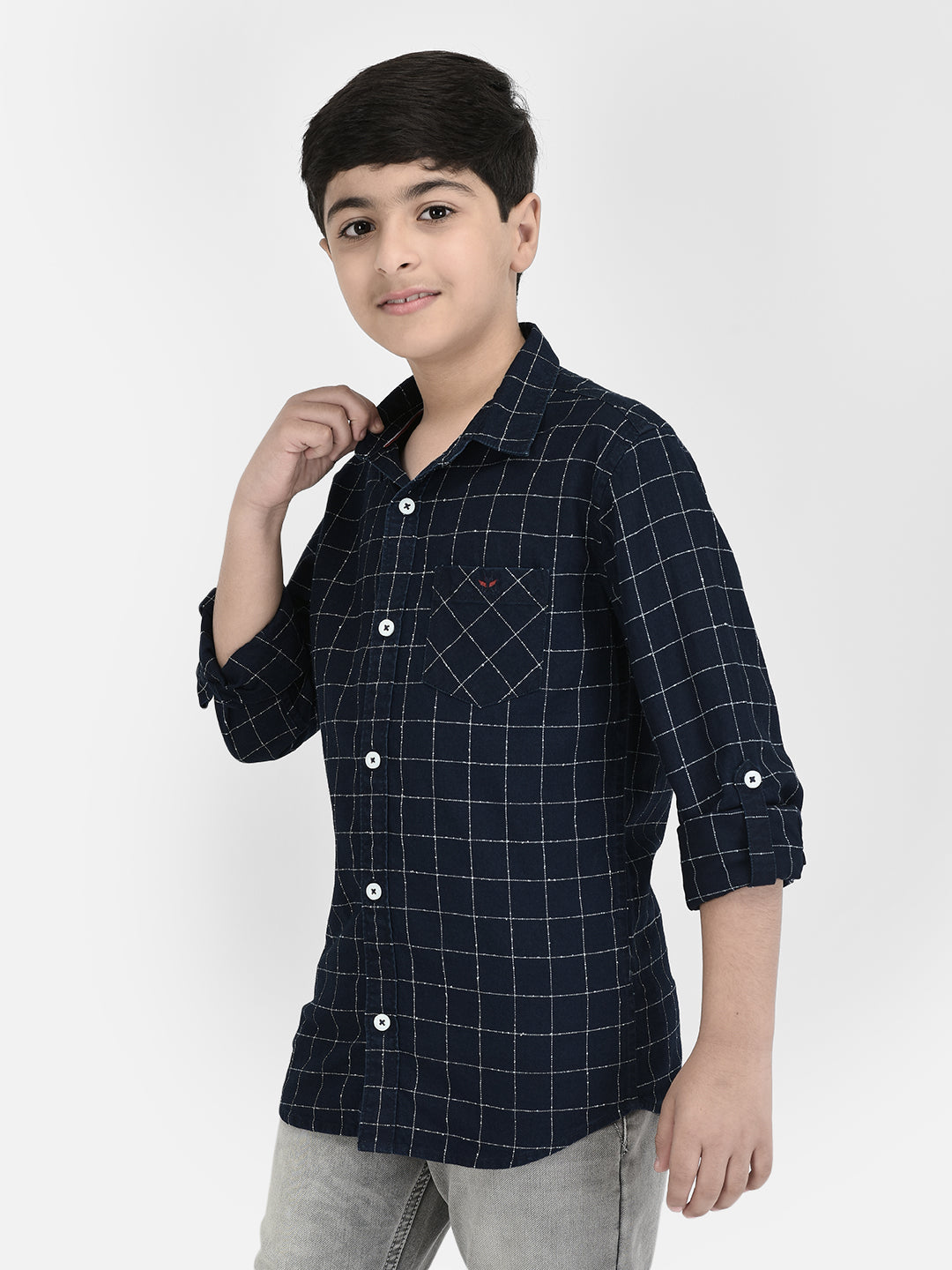 Navy Blue Checked Shirt