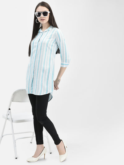 Vertical Striped Turquoise Longline Shirt