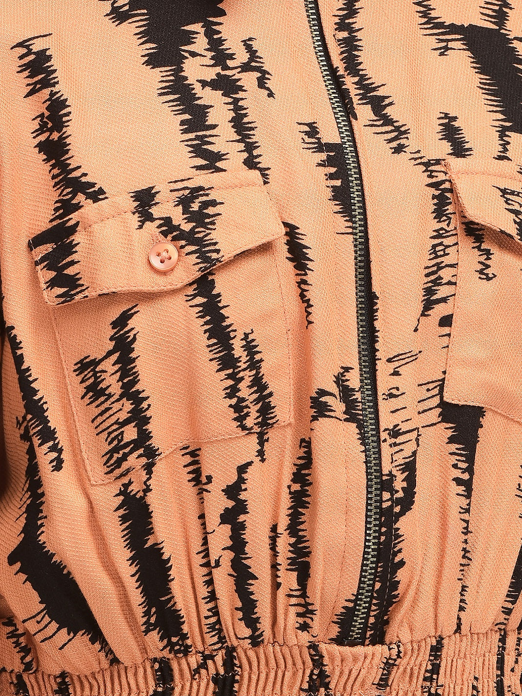 Orange Printed Dress With Shirt Collar