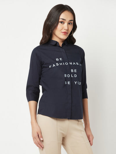 Navy Blue Typography Shirt