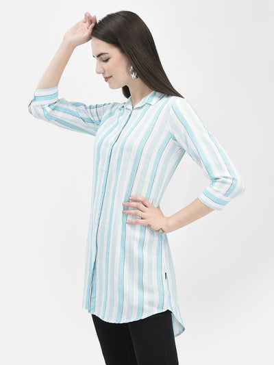 Vertical Striped Turquoise Longline Shirt