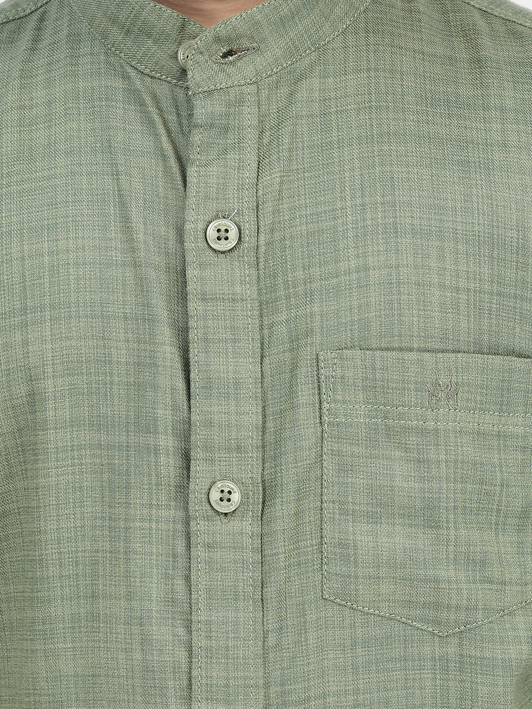 Green Mandarin Neck Shirt