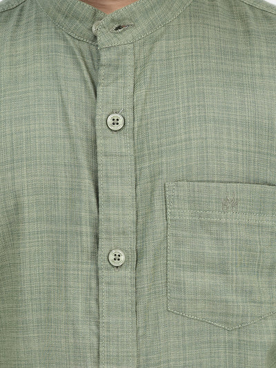 Green Mandarin Neck Shirt