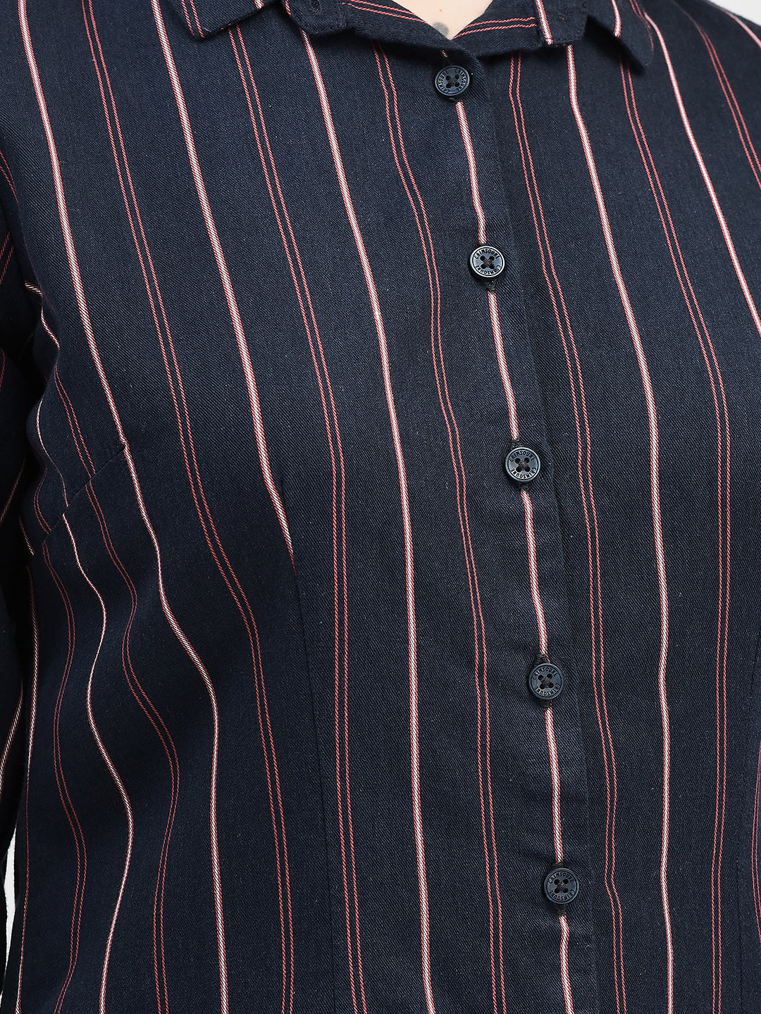 Vertical Striped Navy Blue Shirt