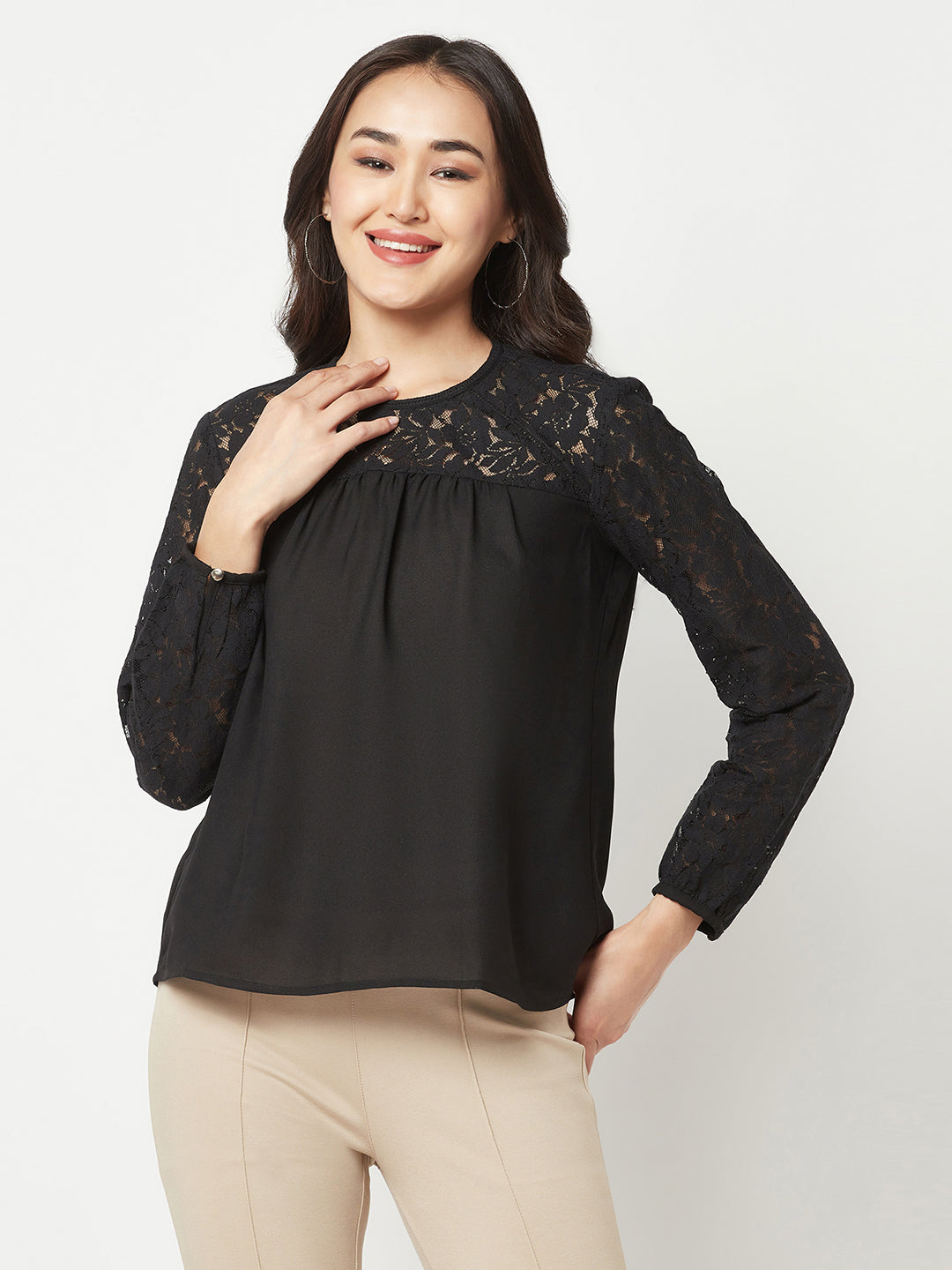  Black Floral Self Design Top