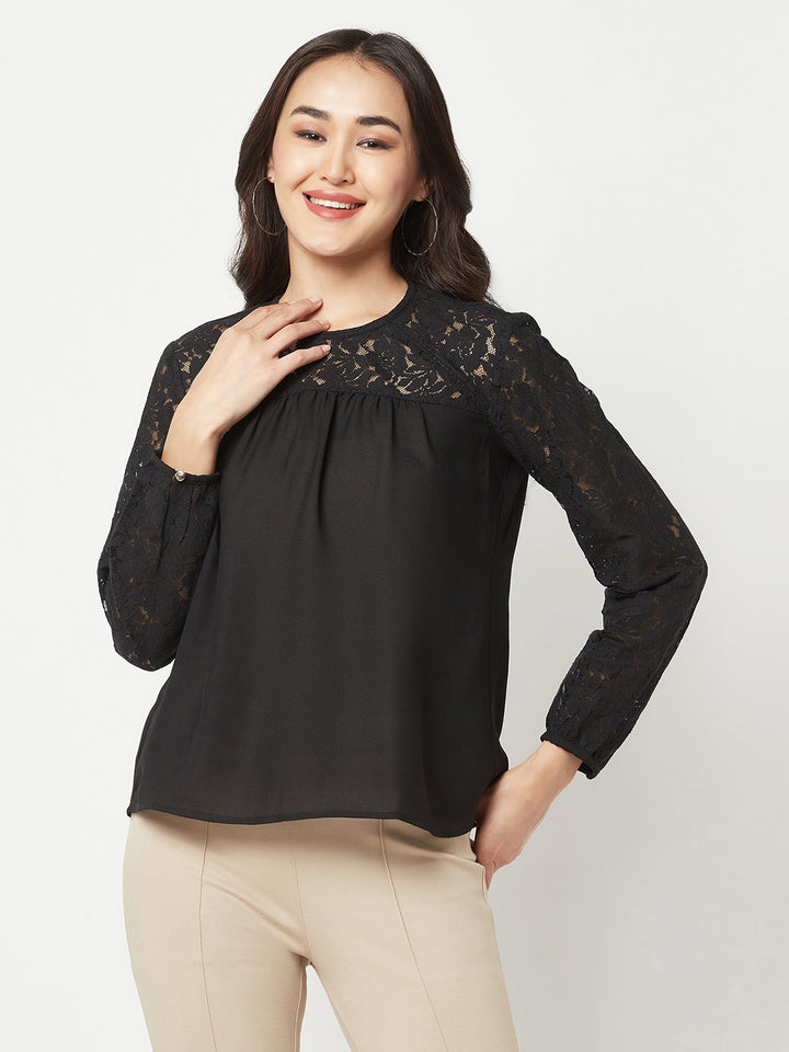  Black Floral Self Design Top