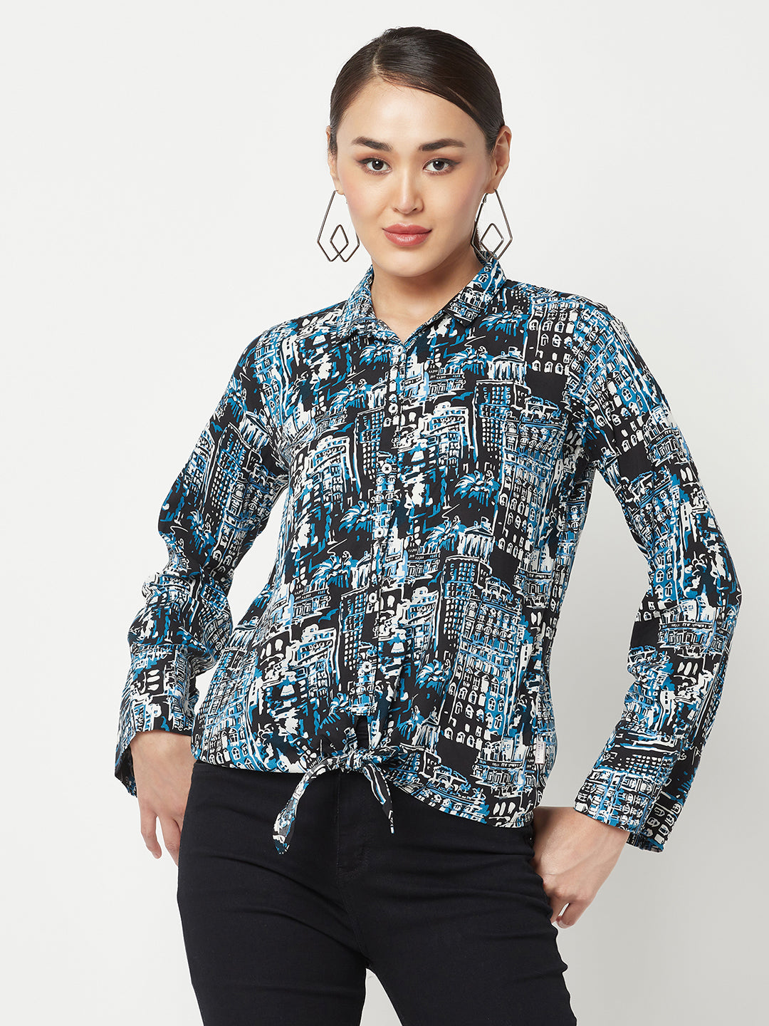 Navy Blue Shirt With knot detail