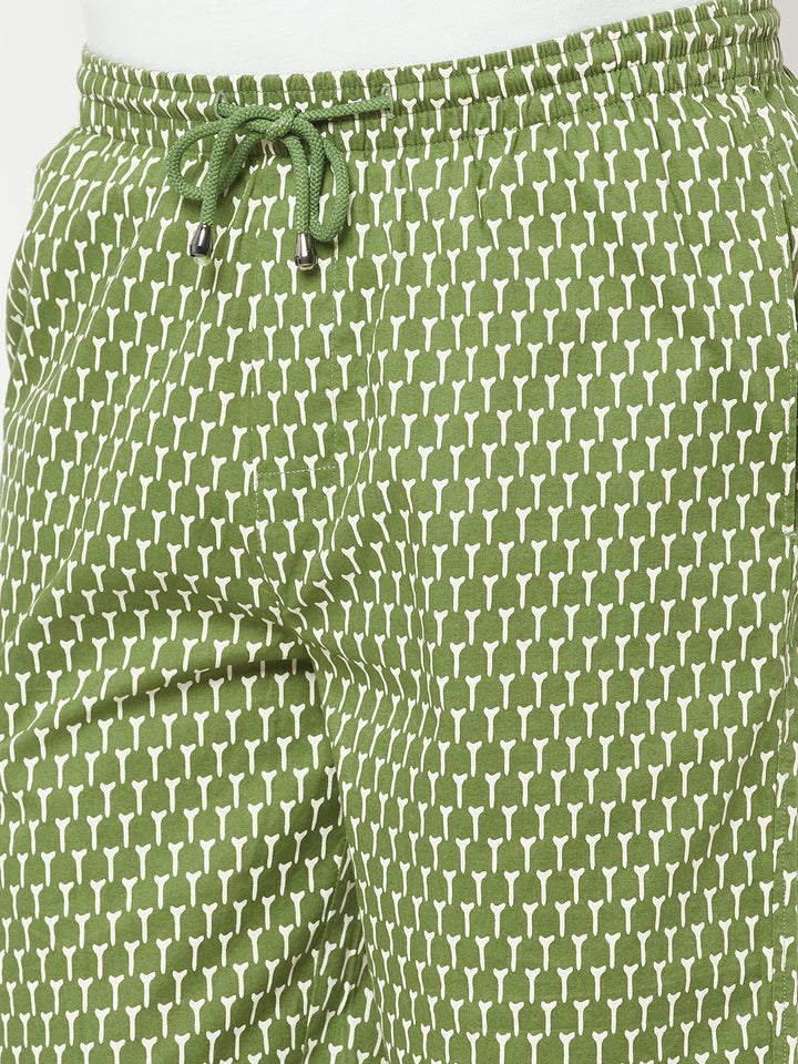 Green Printed Lounge Shorts