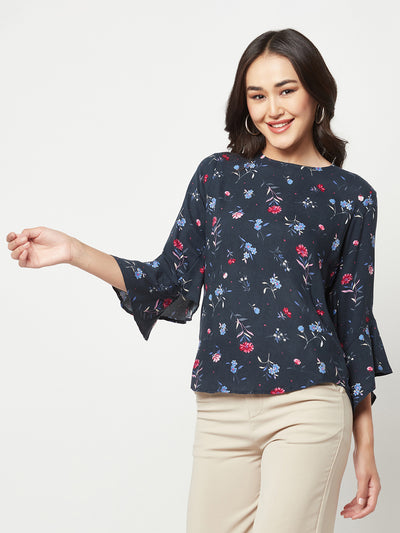 Navy Blue Floral Printed Top