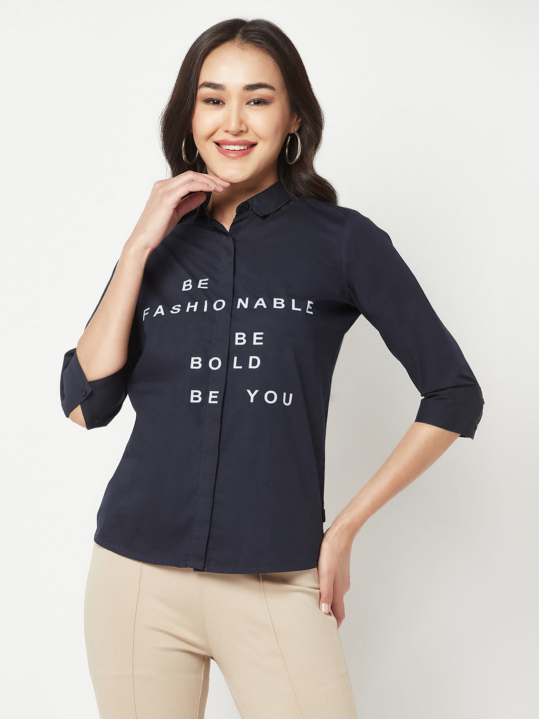 Navy Blue Typography Shirt