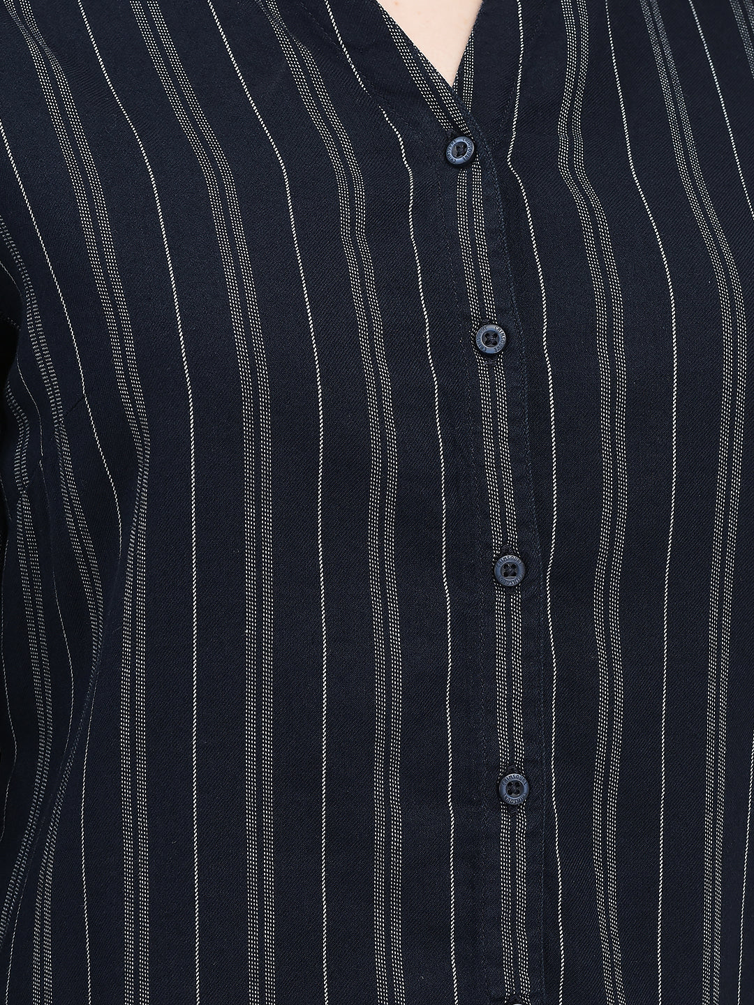 Vertical Striped Navy Blue Shirt