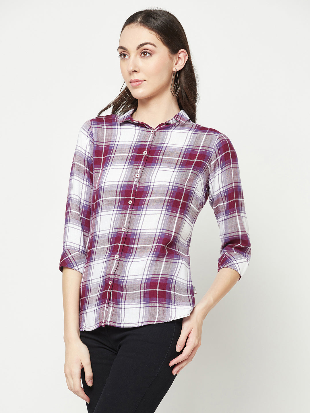  Purple Checked Causal Shirt