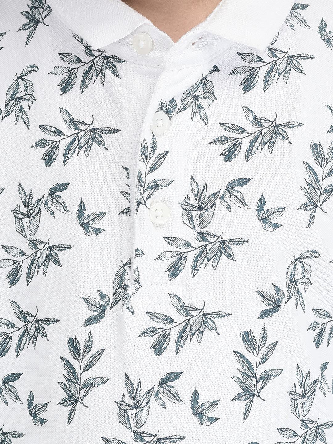  White Polo Neck Floral T-shirt