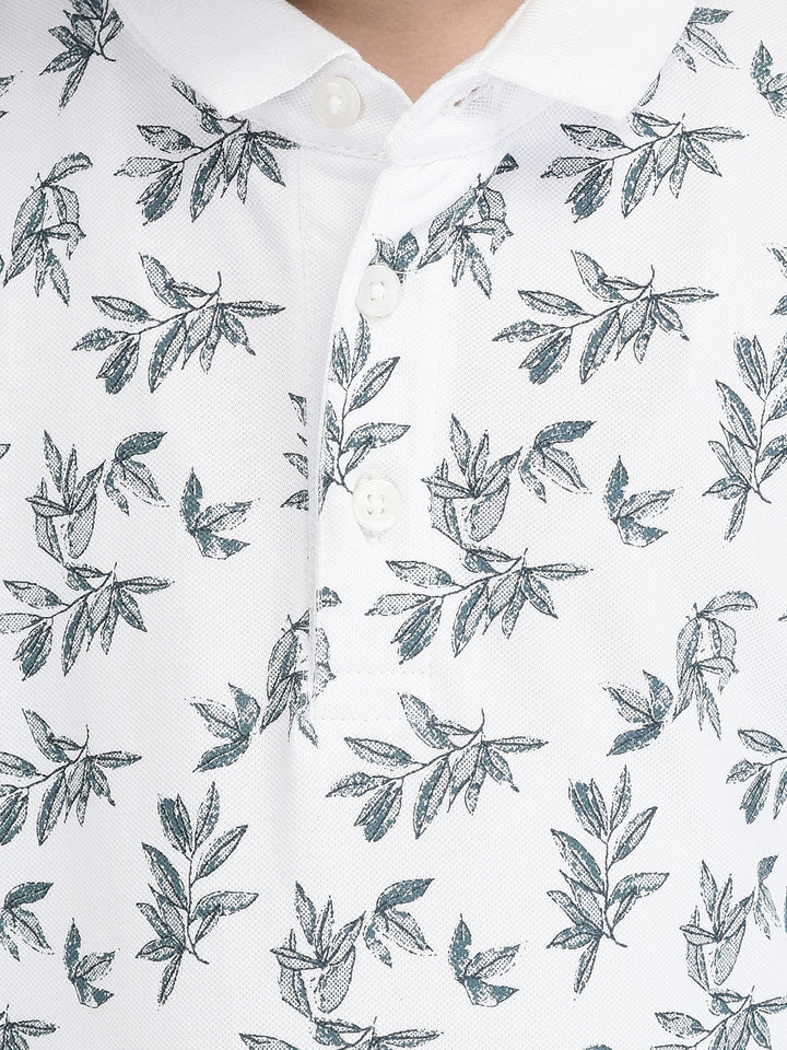  White Polo Neck Floral T-shirt