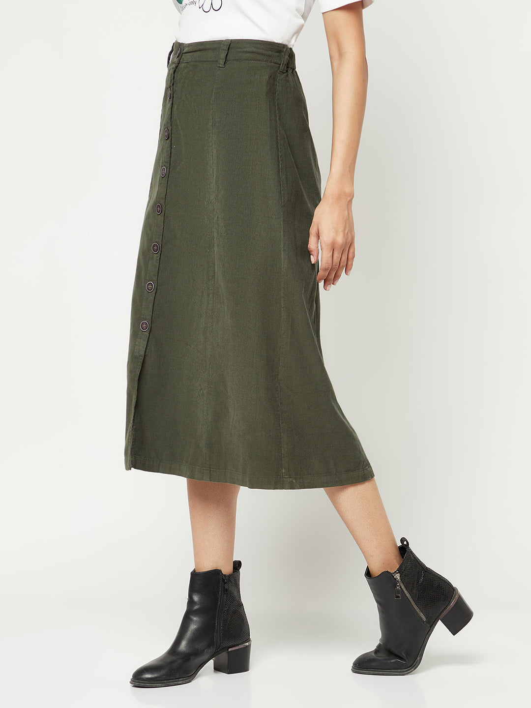  Olive Corduroy A-Line Skirt