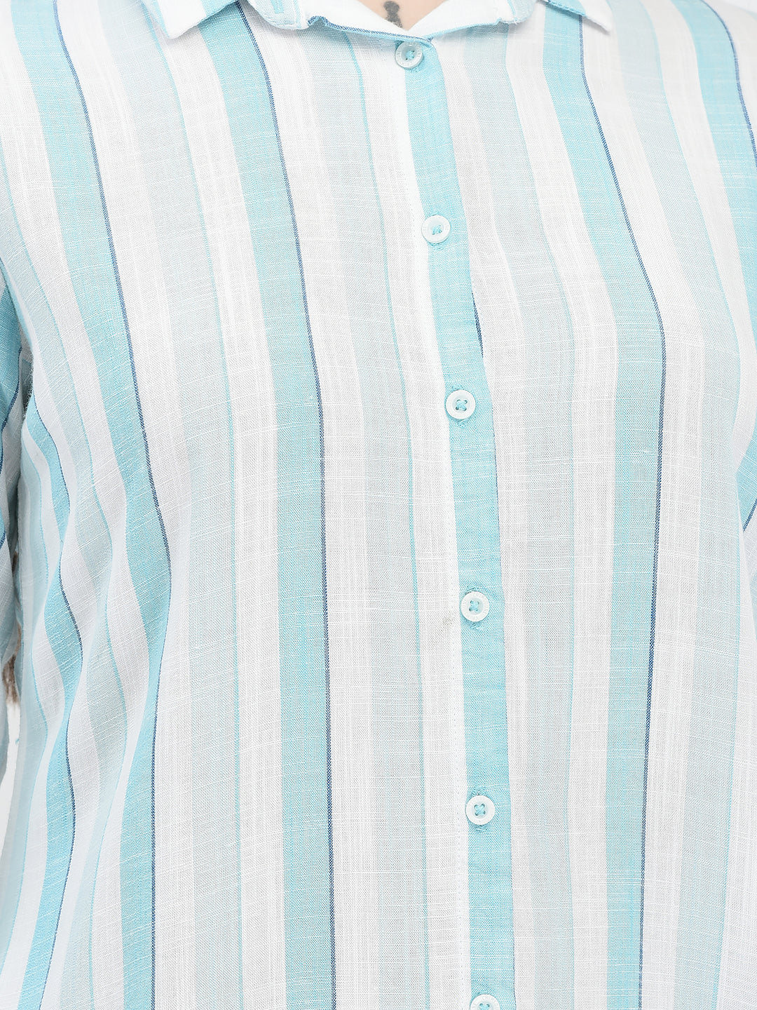 Vertical Striped Turquoise Longline Shirt