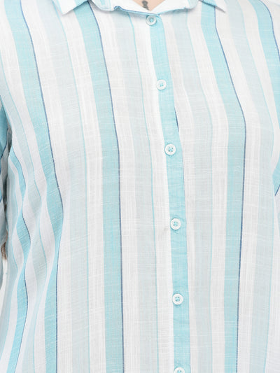 Vertical Striped Turquoise Longline Shirt