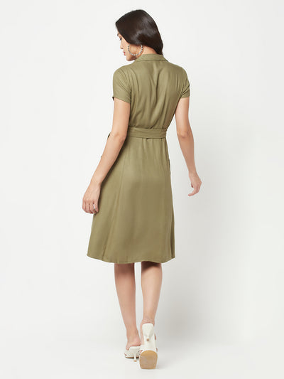  Olive Tie Belt Shirt Dress