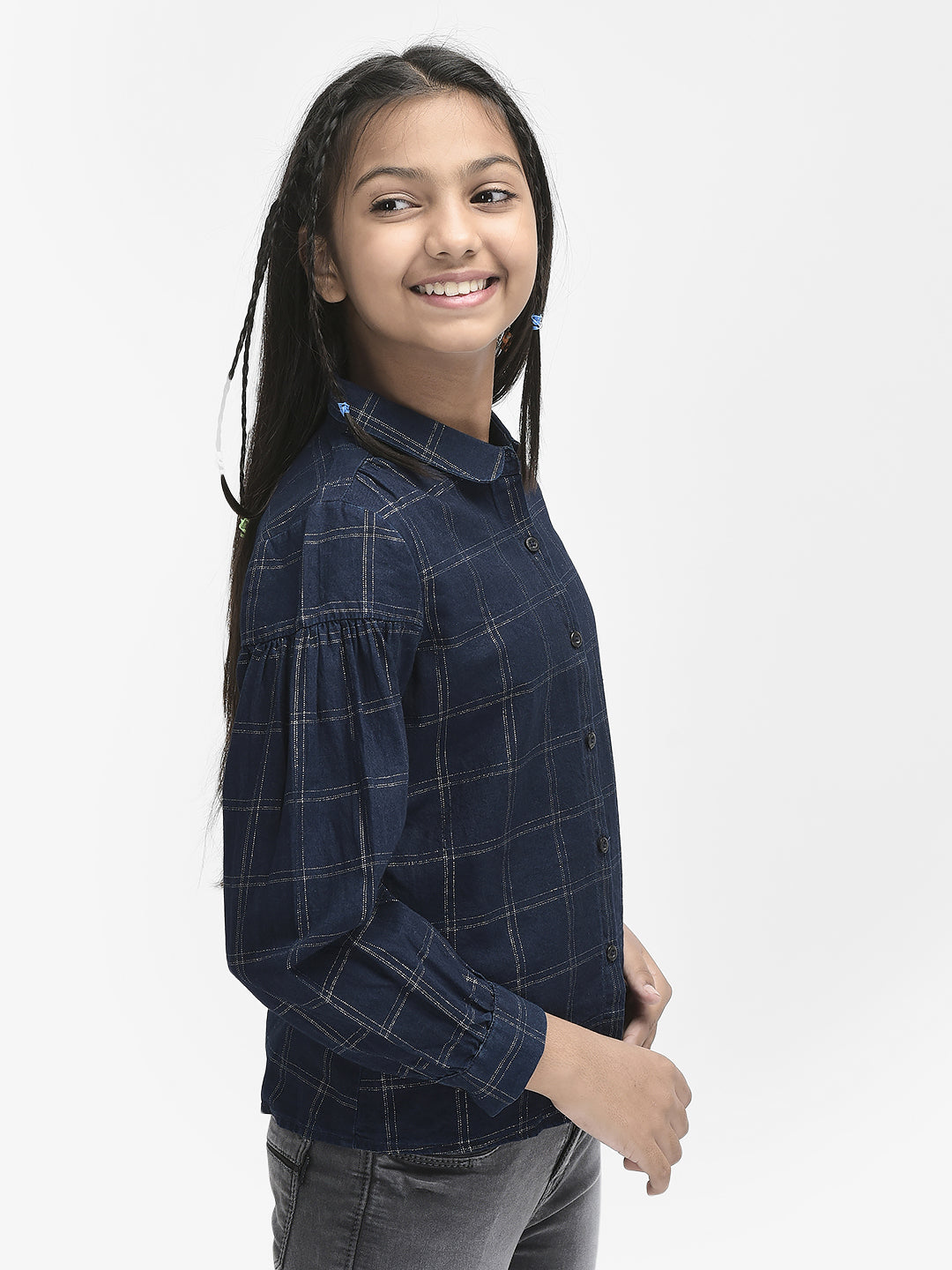 Navy Blue Top With Shirt collar