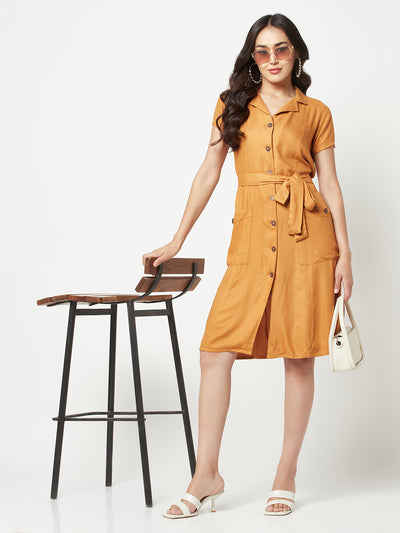  Mustard Tie Belt Shirt Dress