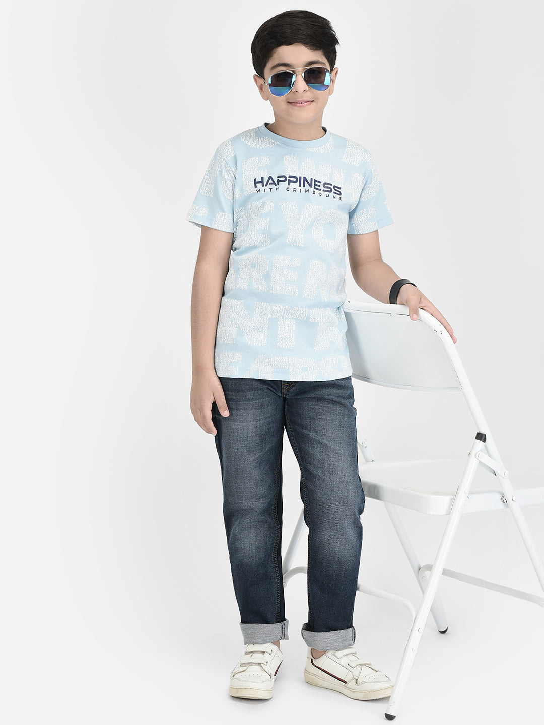  Blue Printed Cotton T-shirt