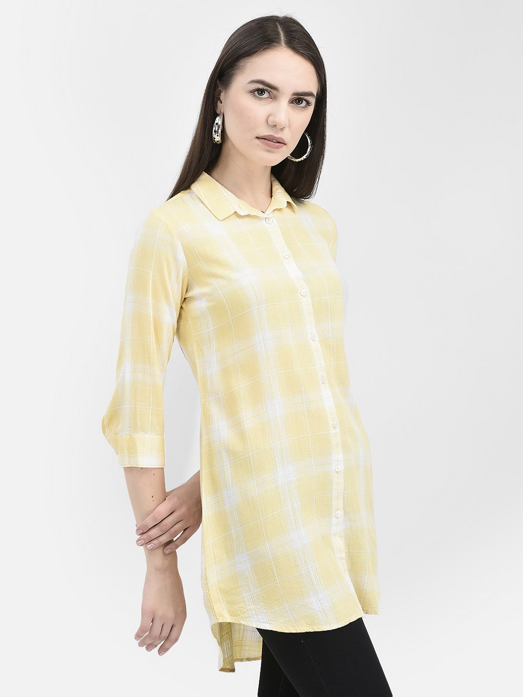 Yellow Windowpane Checked Longline Shirt