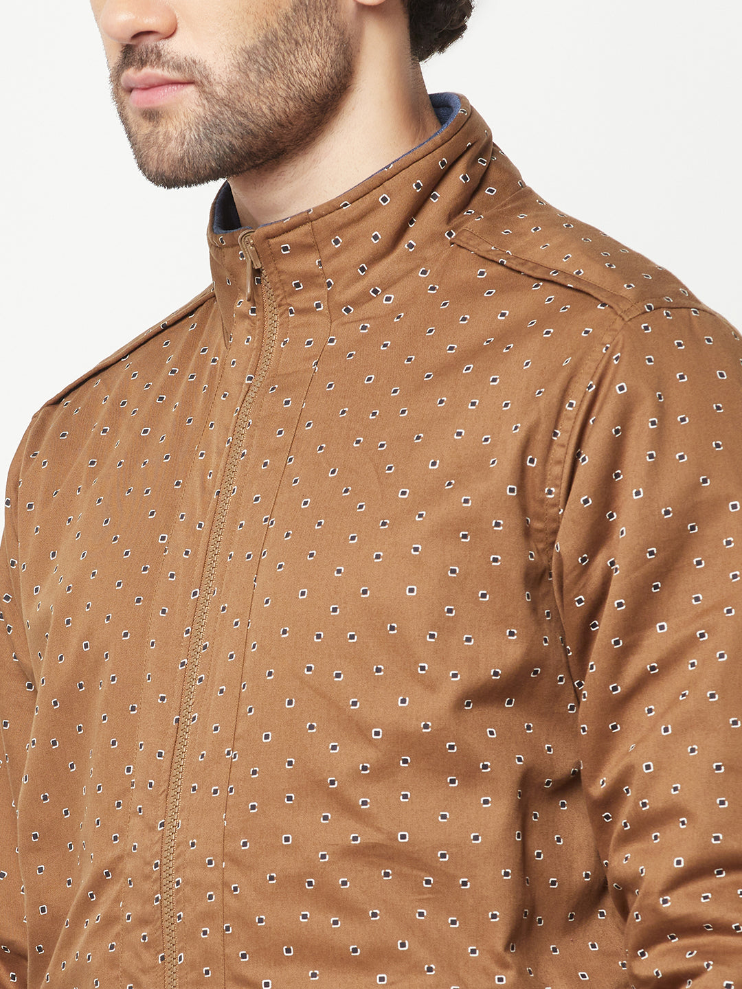 Brown Printed Bomber Jacket