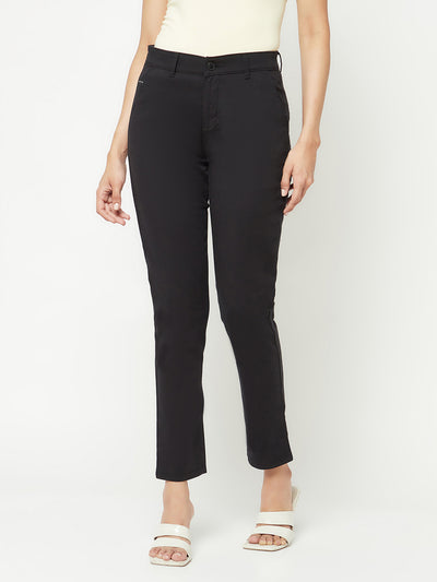  Black Slim Cotton Trousers