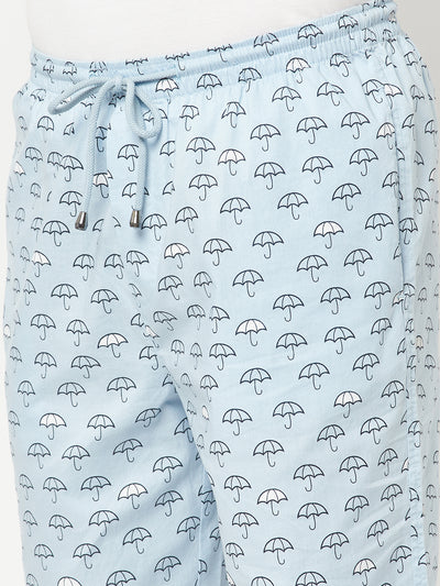 Blue Umbrella Print Lounge Shorts