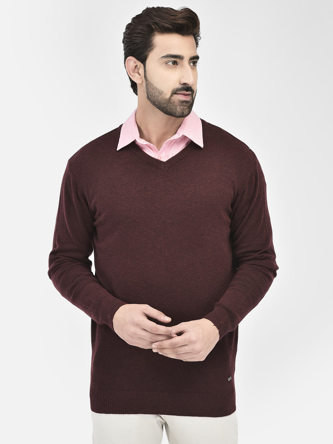 Wine V-Neck Sweaters.