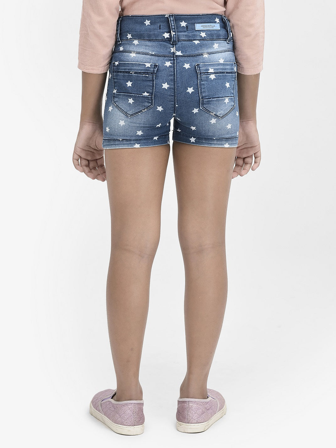  Blue Printed Denim Shorts