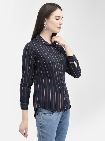 Vertical Striped Navy Blue Shirt