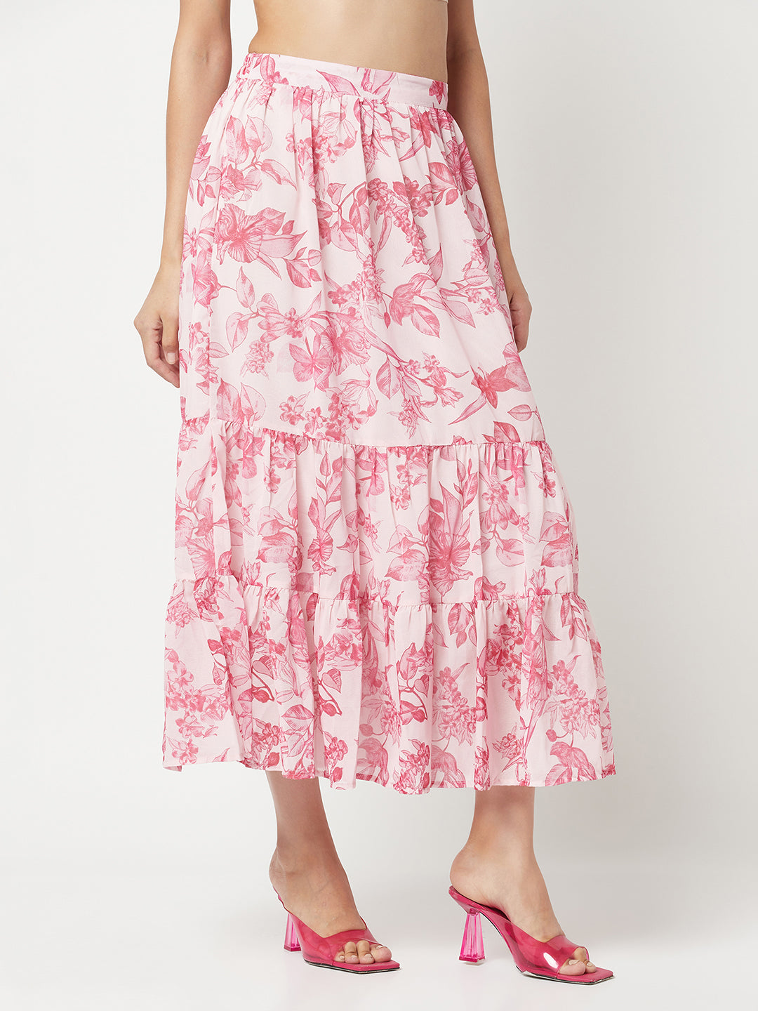 Pink Floral A-Line Skirt