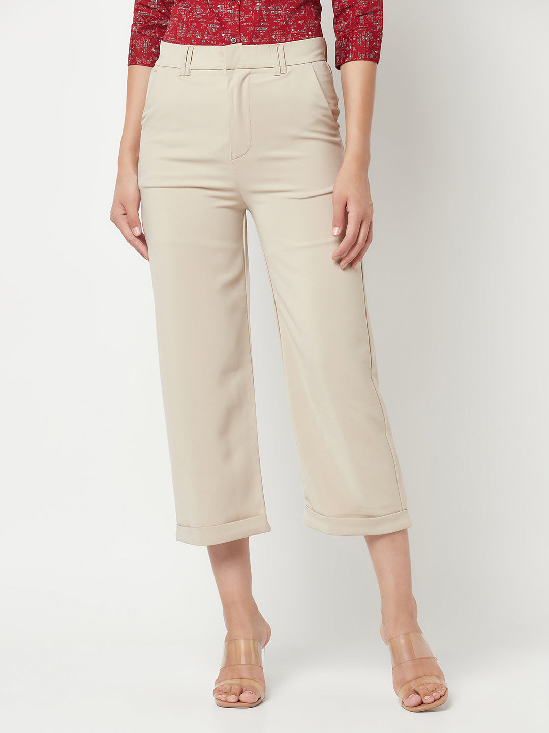 Beige Peg Trousers