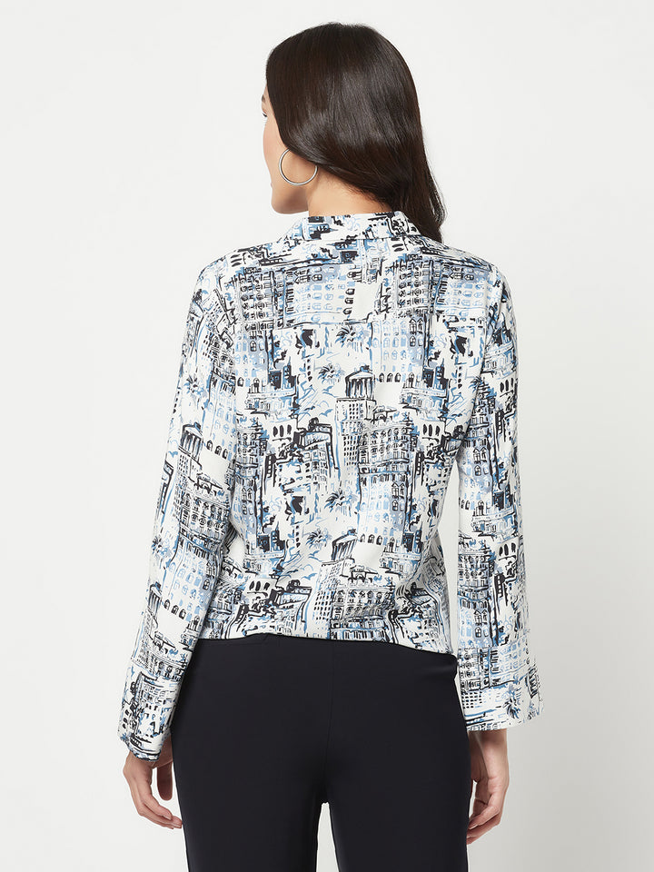 White Printed Shirt with Knot detail