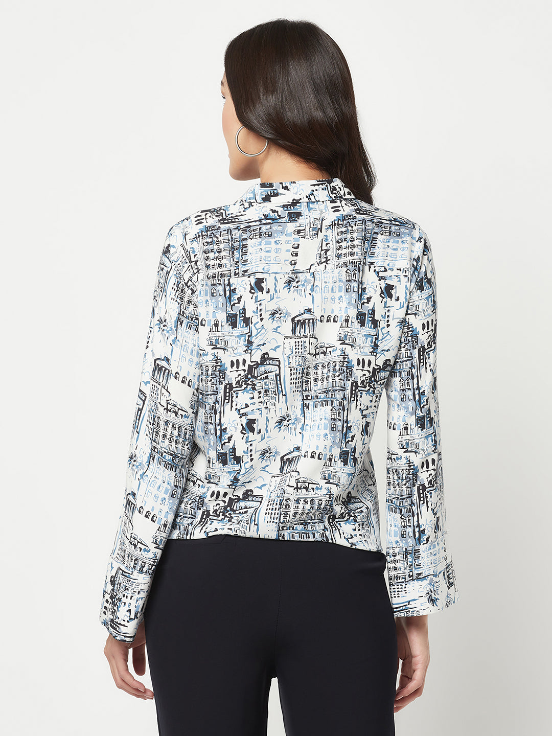 White Printed Shirt with Knot detail