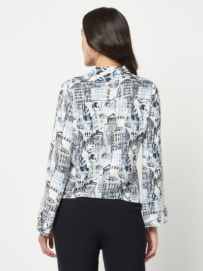 White Printed Shirt with Knot detail