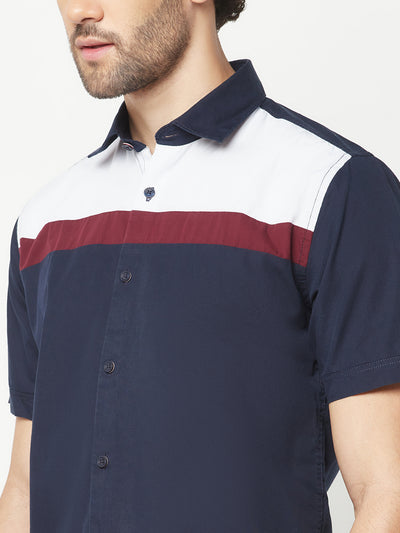Navy Blue Colourblocked Shirt