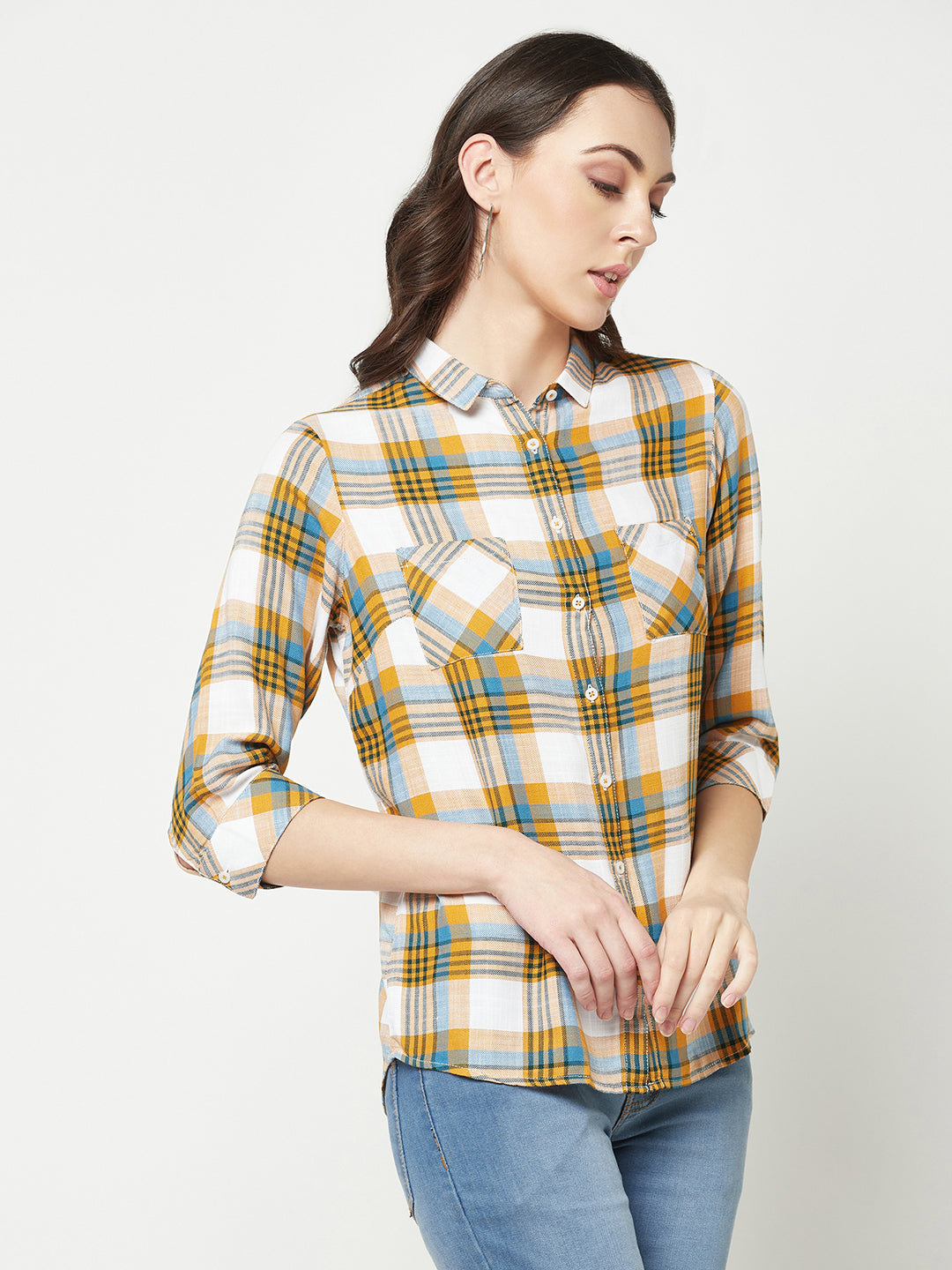  Mustard Checked Twin Pocket Shirt