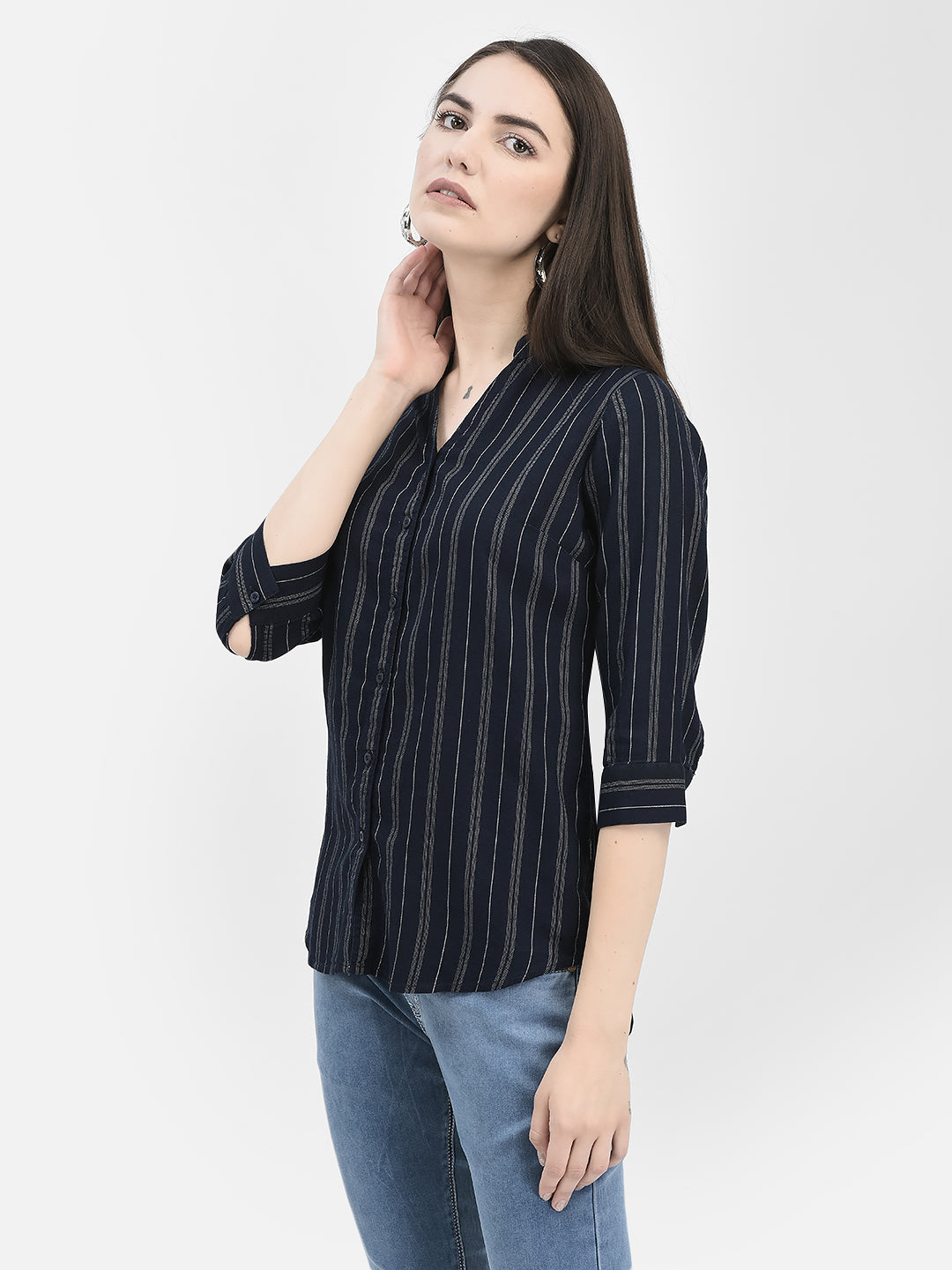 Vertical Striped Navy Blue Shirt