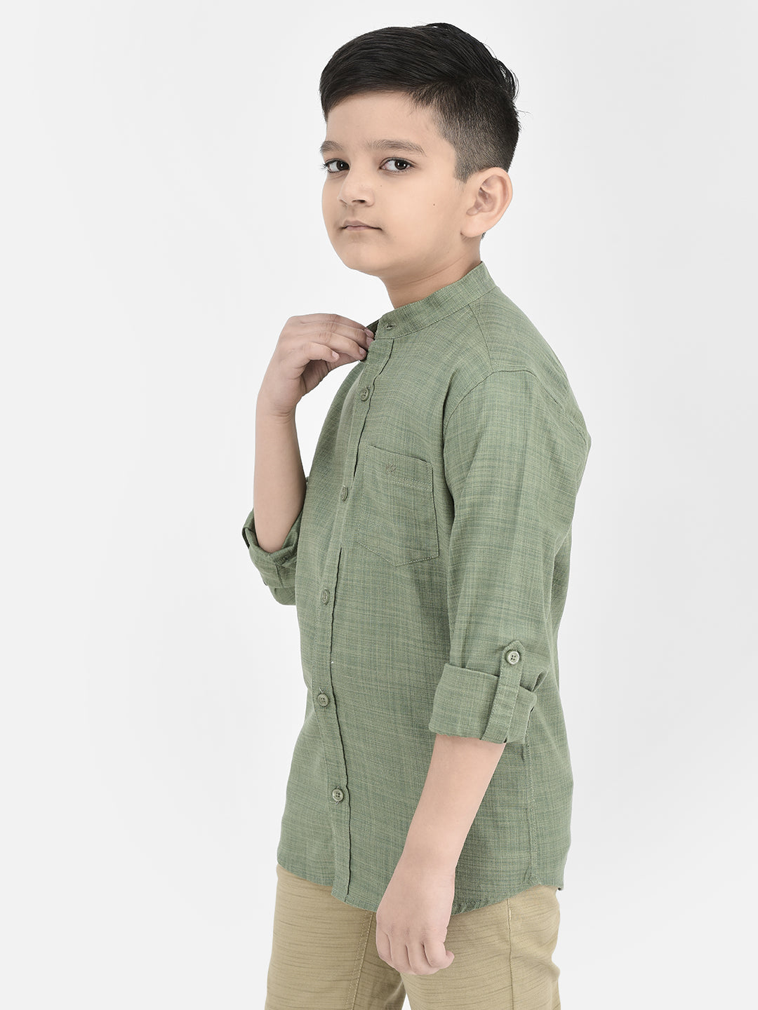 Green Mandarin Neck Shirt