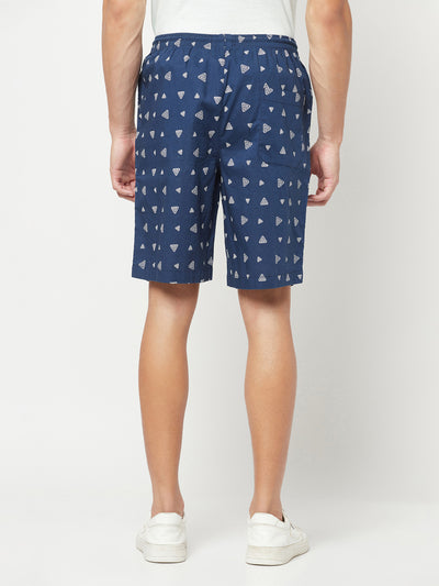 Navy Blue Geometric Print Lounge Shorts