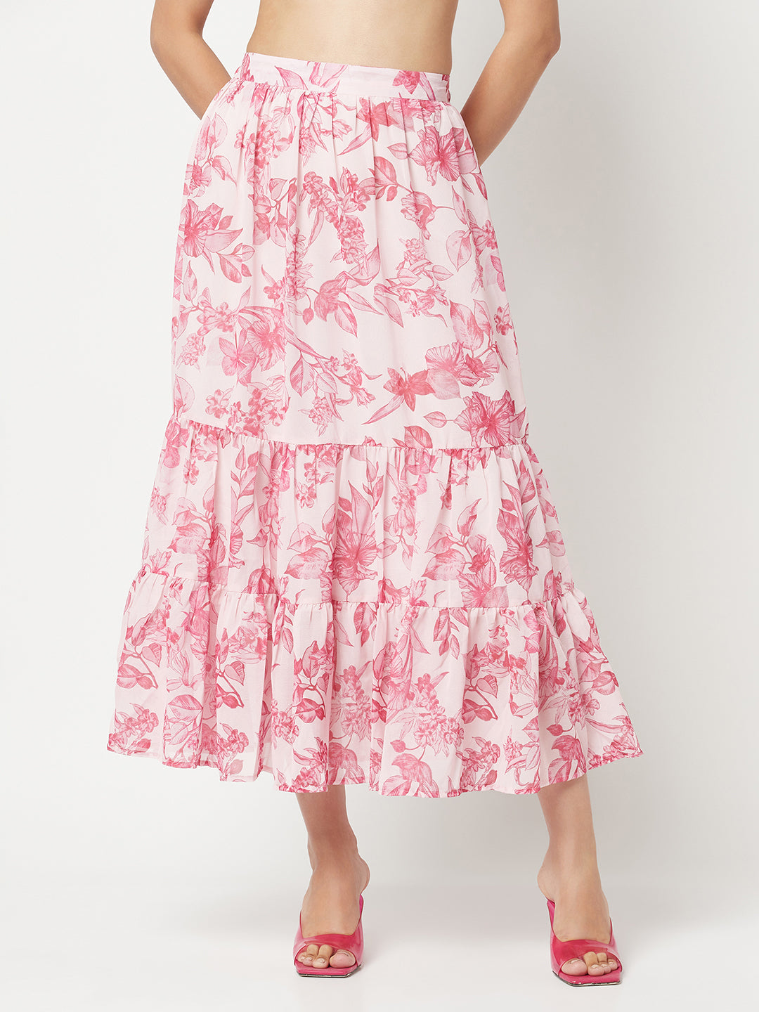 Pink Floral A-Line Skirt