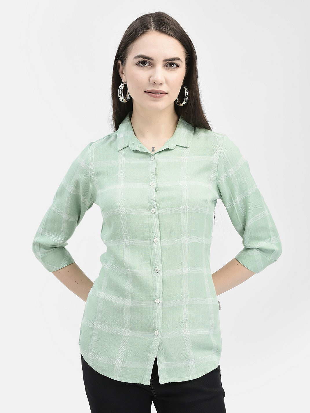 Windowpane Checked Mint Green Shirt