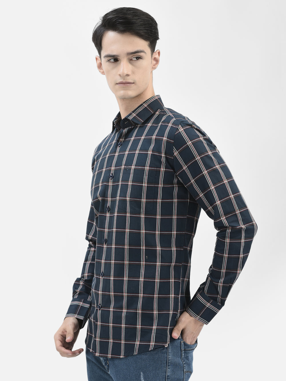 Navy Blue Checked Shirt